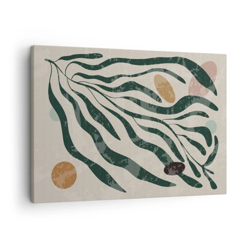 Obraz na plátne - Organické línie a tvary v zelenej a béžovej farbe - 70x50cm - Uprostred zelene - Moderná nástenná dekorácia do obývacej izby a spálne ARTTOR