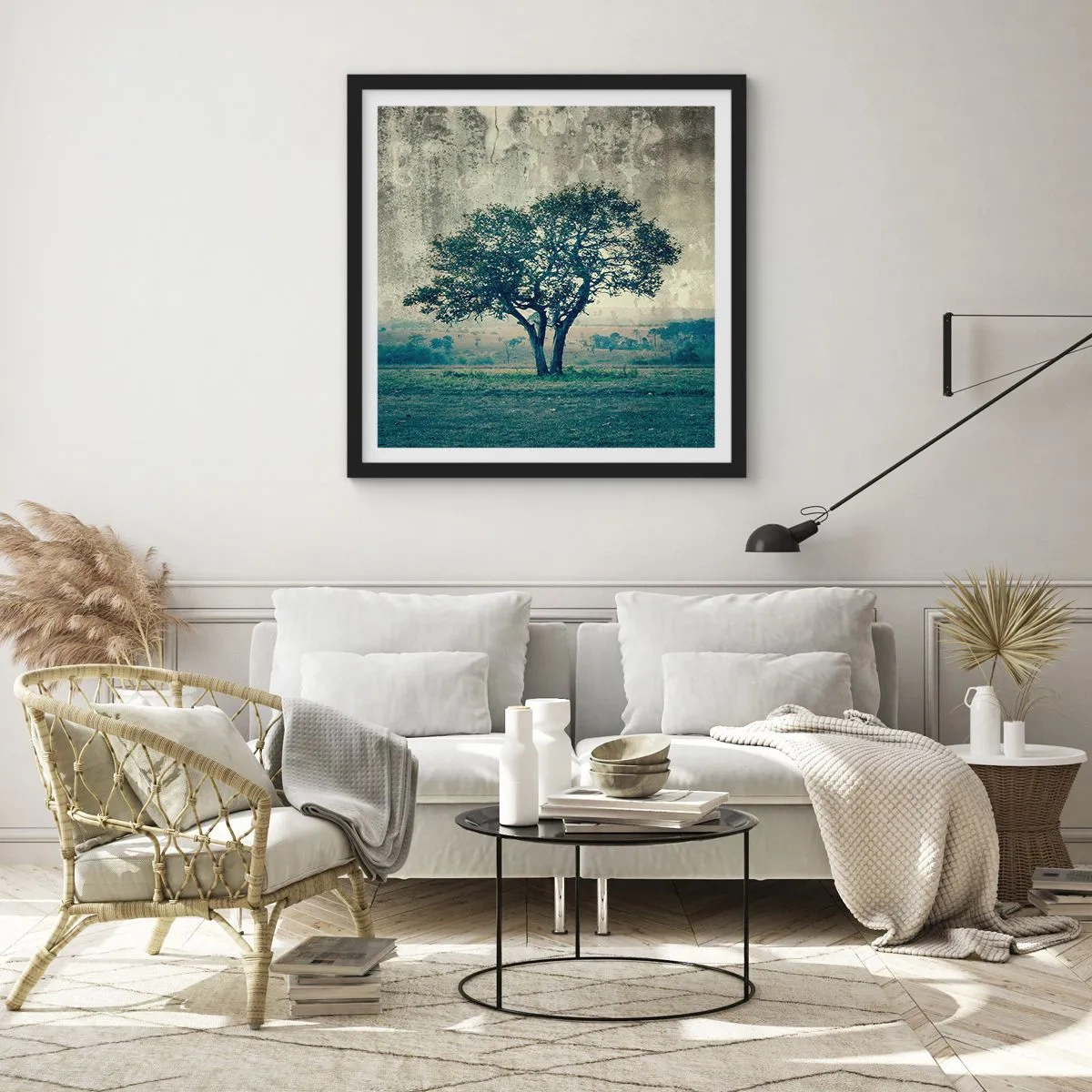 Plagát v čiernom ráme - Jabloň na modrom poli? - 60x60 cm