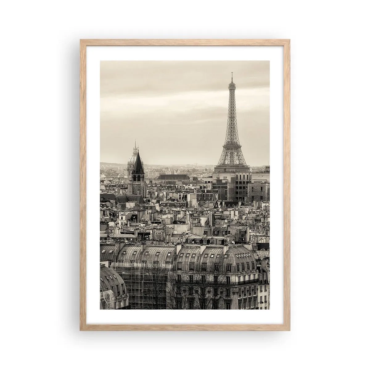 Plagát v ráme zo svetlého duba - Nad strechami Paríža - 50x70 cm