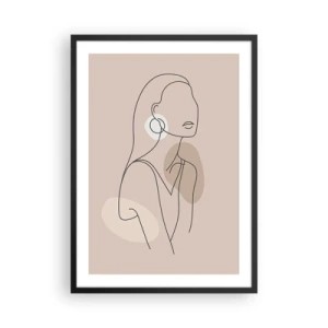 Plagát v čiernom ráme - Minimalistická kresba ženy v pastelových odtieňoch béžovej. - 50x70cm - Dievčenská ikona - Moderná nástenná dekorácia do obývacej izby a spálne ARTTOR