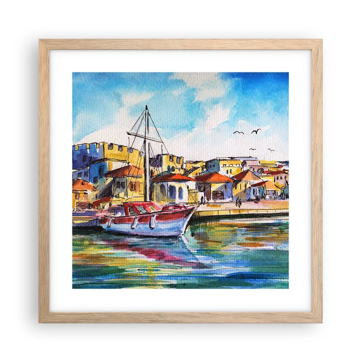 Plagát v ráme zo svetlého duba - Dúhové popoludnie - 40x40 cm
