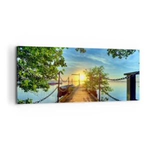 Obraz na plátne - Západ pri vode - 100x40 cm
