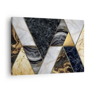 Obraz na plátne - Geometrické trojuholníky v zlatých, mramorových a tmavých odtieňoch - 70x50cm - Kameň vedľa kameňa - Moderná nástenná dekorácia do obývacej izby a spálne ARTTOR
