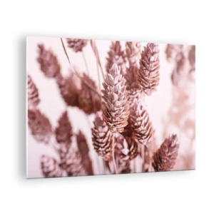 Obraz na skle - Sušené klasy trávy v odtieňoch púdrovej ružovej - 70x50cm - Zdanlivo nenápadné - Moderná nástenná dekorácia do obývacej izby a spálne ARTTOR