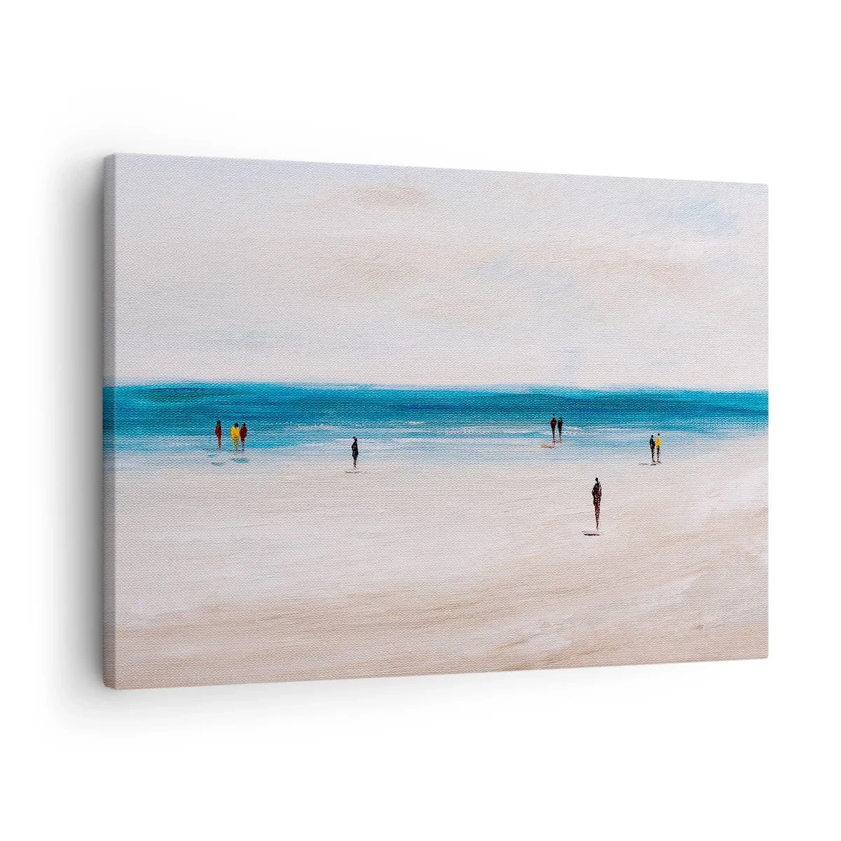 Obraz na plátne - Pláž s ľuďmi na pozadí pokojného mora - 70x50cm - Prirodzená potreba - Moderná nástenná dekorácia do obývacej izby a spálne ARTTOR
