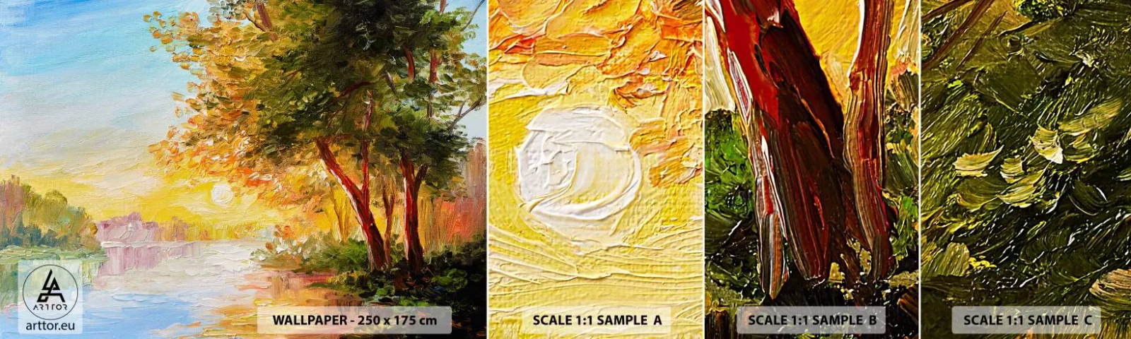 Vzorka samolepiacej fototapety Deluxe Sticker - Et in Arcadia ego - Krajina, Rieka, Lúče slnka - 100x30 cm