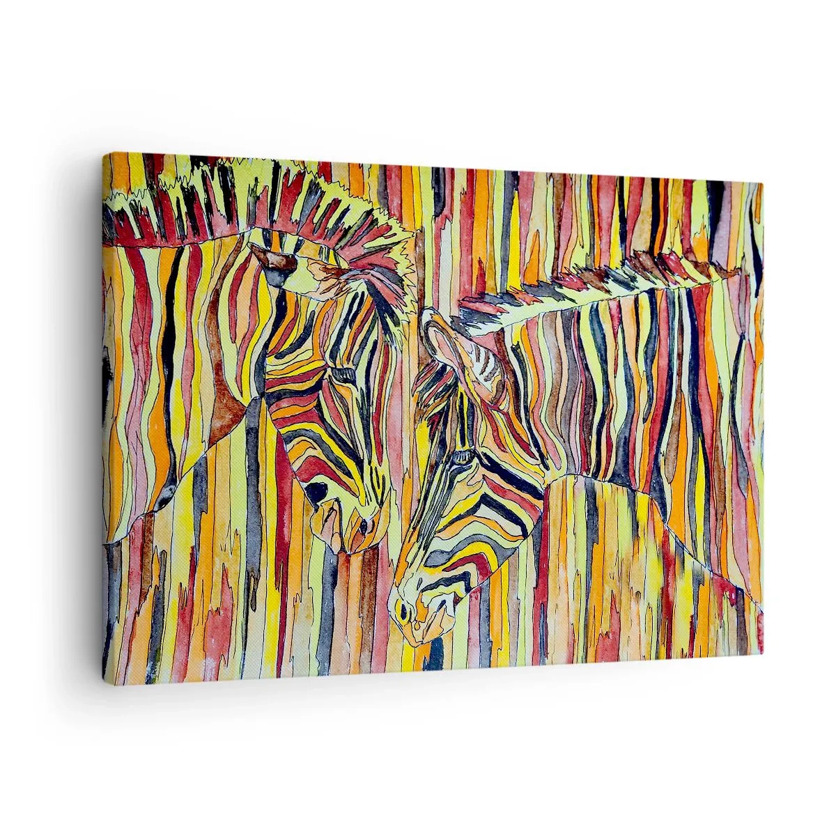 Obraz na plátne - Farebné zebry na pozadí abstraktných pruhov - 70x50cm - Takže ty tiež… - Moderná nástenná dekorácia do obývacej izby a spálne ARTTOR