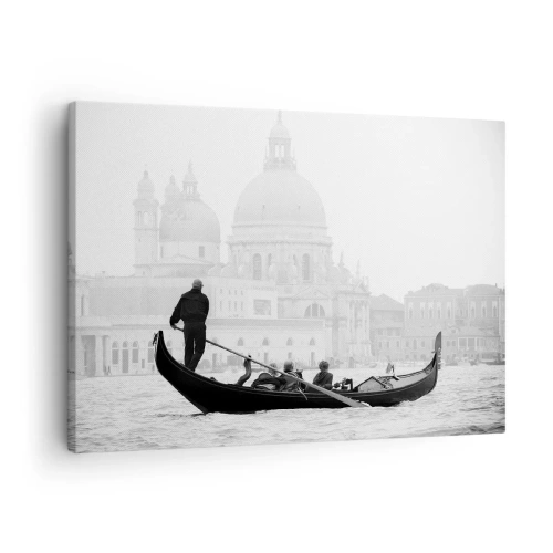 Obraz na plátne - Gondola s bazilikou v čiernobielom pozadí - 70x50cm - Cesta k zdroju krásy - Moderná nástenná dekorácia do obývacej izby a spálne ARTTOR