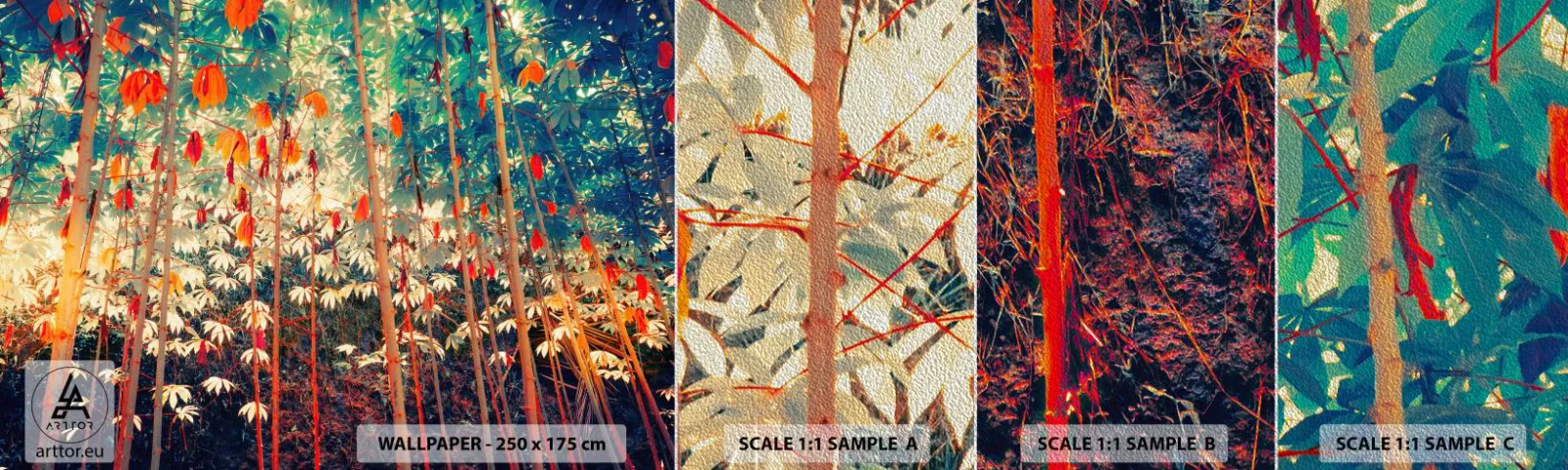 Vzorka fototapety Premium Sand - Tajný život listov - Tropický les, Príroda, Stromy - 100x30 cm