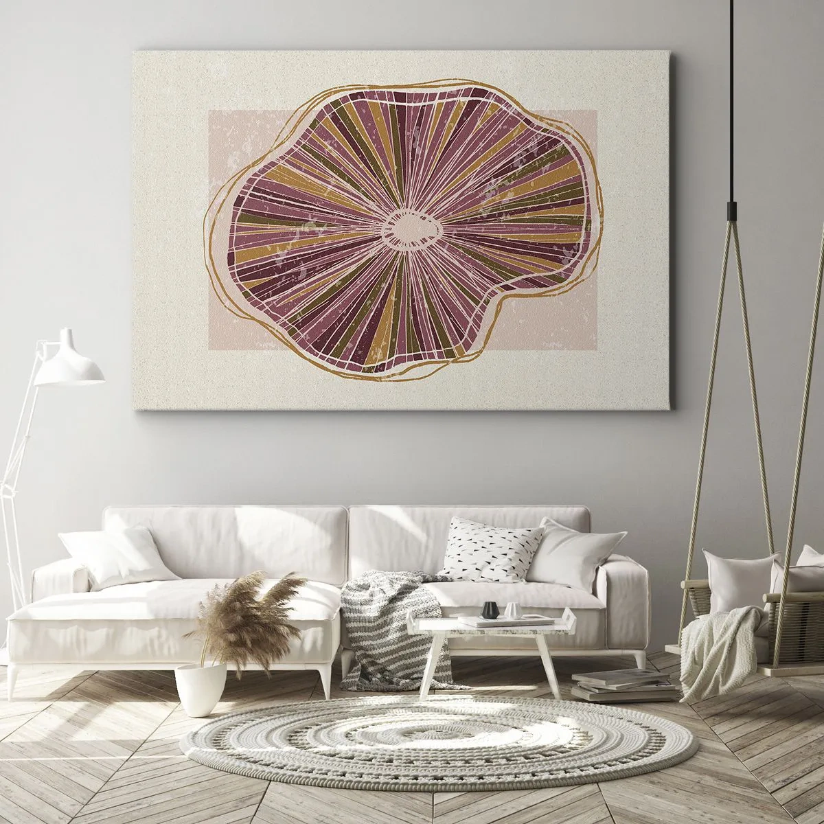 Obraz na plátne - Abstraktný vzor rezu stromu v ružových odtieňoch - 70x50cm - Radiálna abstrakcia - Moderná nástenná dekorácia do obývacej izby a spálne ARTTOR