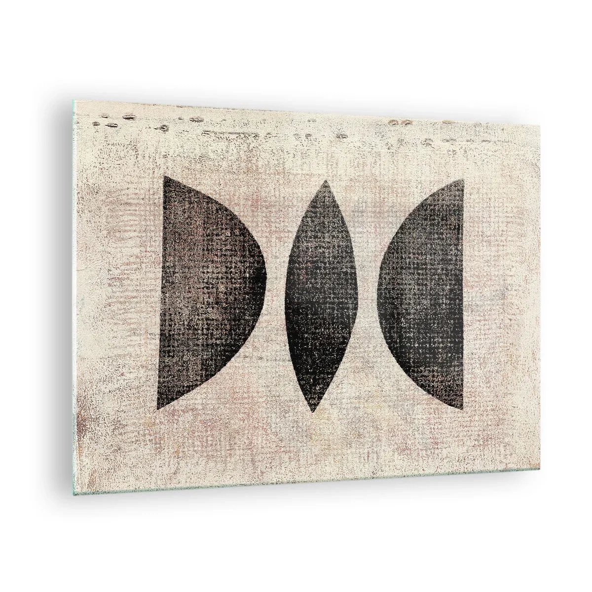 Obraz na skle - Čierne geometrické tvary na béžovom pozadí - 70x50cm - Etnická abstrakcia - Moderná nástenná dekorácia do obývacej izby a spálne ARTTOR