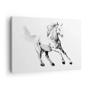 Obraz na plátne - Náčrt cválajúceho koňa v odtieňoch čiernej a bielej - 70x50cm - Neskrotená duša - Moderná nástenná dekorácia do obývacej izby a spálne ARTTOR