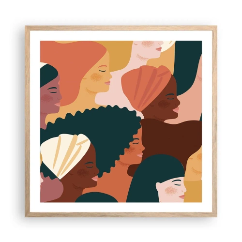 Plagát v ráme zo svetlého duba - Iba ženskosť - 60x60 cm