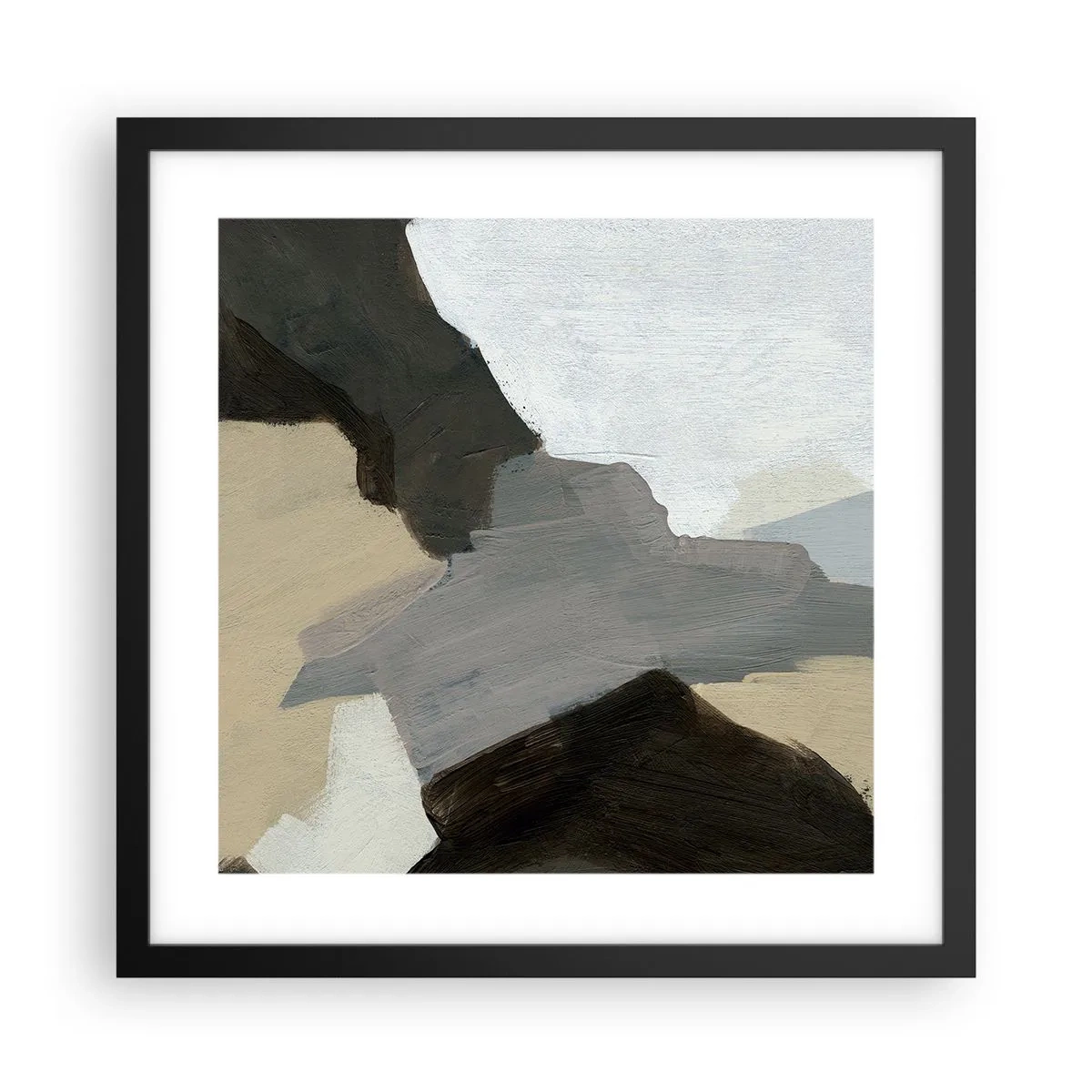 Plagát v čiernom ráme - Abstrakcia: križovatka šedej - 40x40 cm