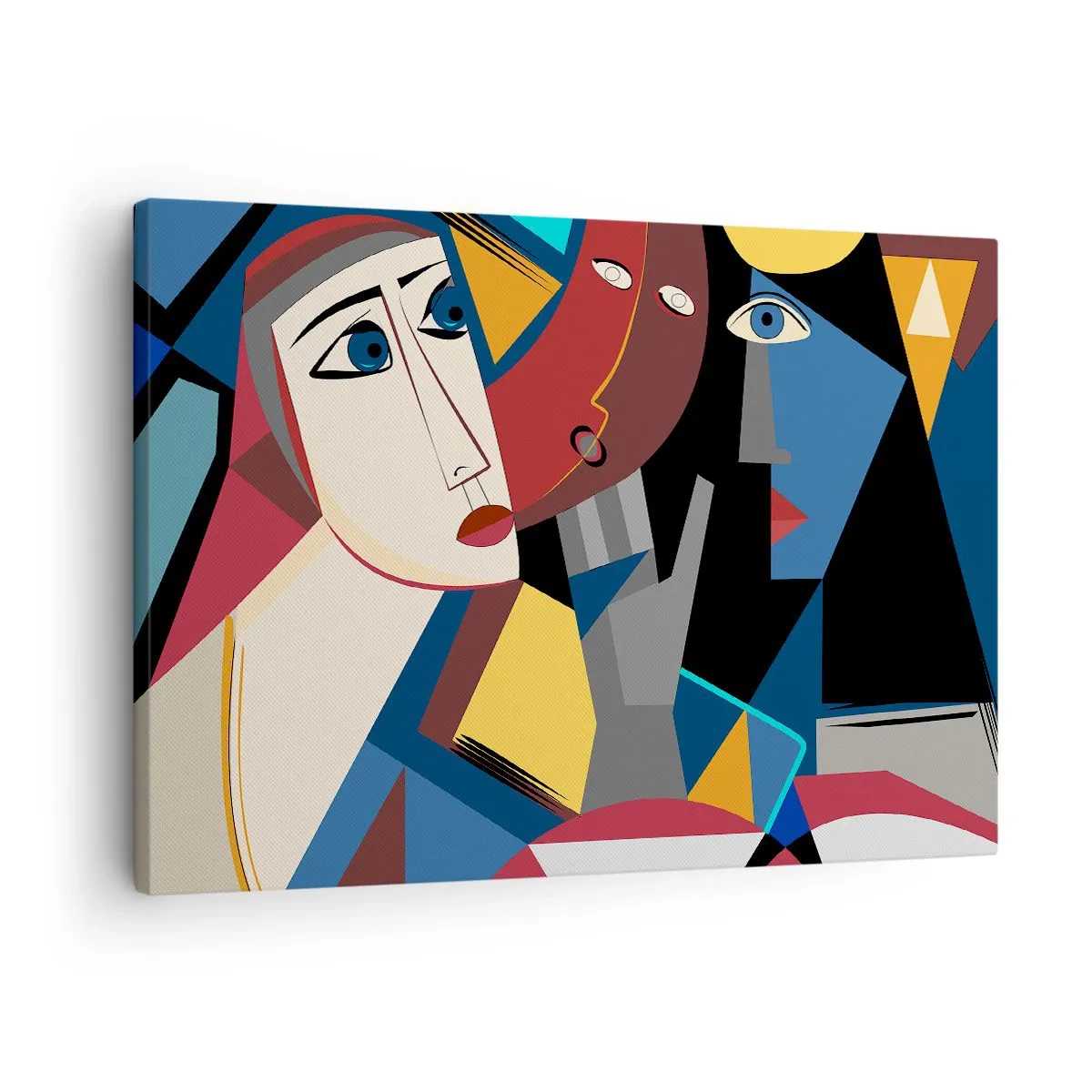 Obraz na plátne - Kubistické tváre v intenzívnych farbách - 70x50cm - Konverzácia kubistov - Moderná nástenná dekorácia do obývacej izby a spálne ARTTOR