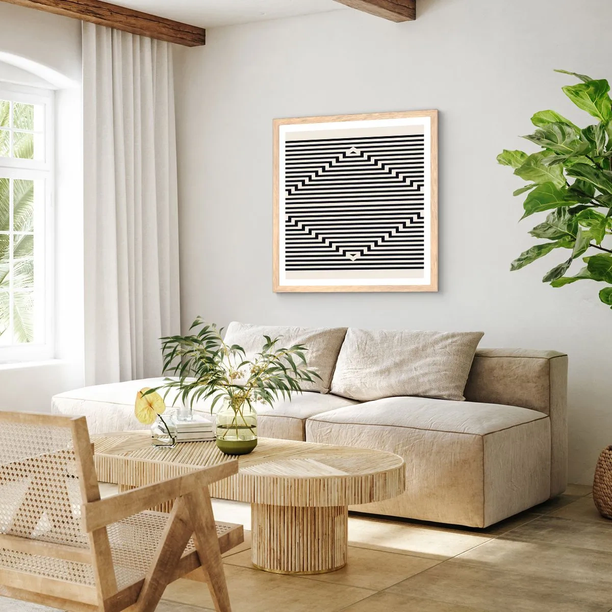 Plagát v ráme zo svetlého duba - Geometrická ilúzia - 40x40 cm