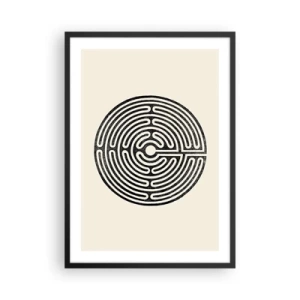 Plagát v čiernom ráme - Minimalistické čiernobiele bludisko na svetlom pozadí. - 50x70cm - Tajomný poriadok - Moderná nástenná dekorácia do obývacej izby a spálne ARTTOR