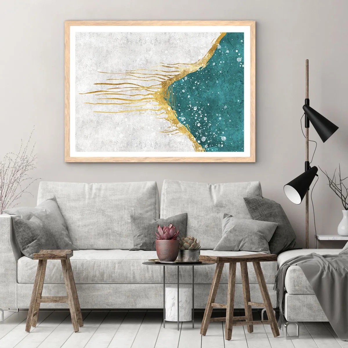 Plagát v ráme zo svetlého duba - Zlatý príliv - 70x50 cm