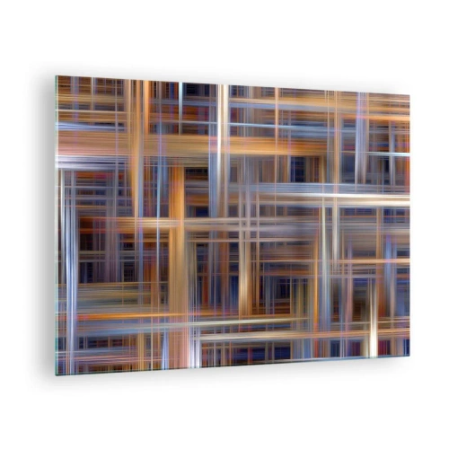 Obraz na skle - Geometrický vzor čiar a farieb v abstraktnom štýle - 70x50cm - Utkané zo svetla - Moderná nástenná dekorácia do obývacej izby a spálne ARTTOR