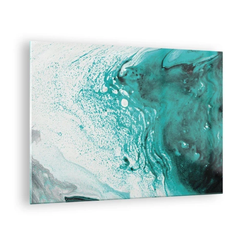 Obraz na skle - Abstraktný obraz v odtieňoch bielej a tyrkysovej - 70x50cm - Prepadnúť sa v bielej a tyrkysovej - Moderná nástenná dekorácia do obývacej izby a spálne ARTTOR