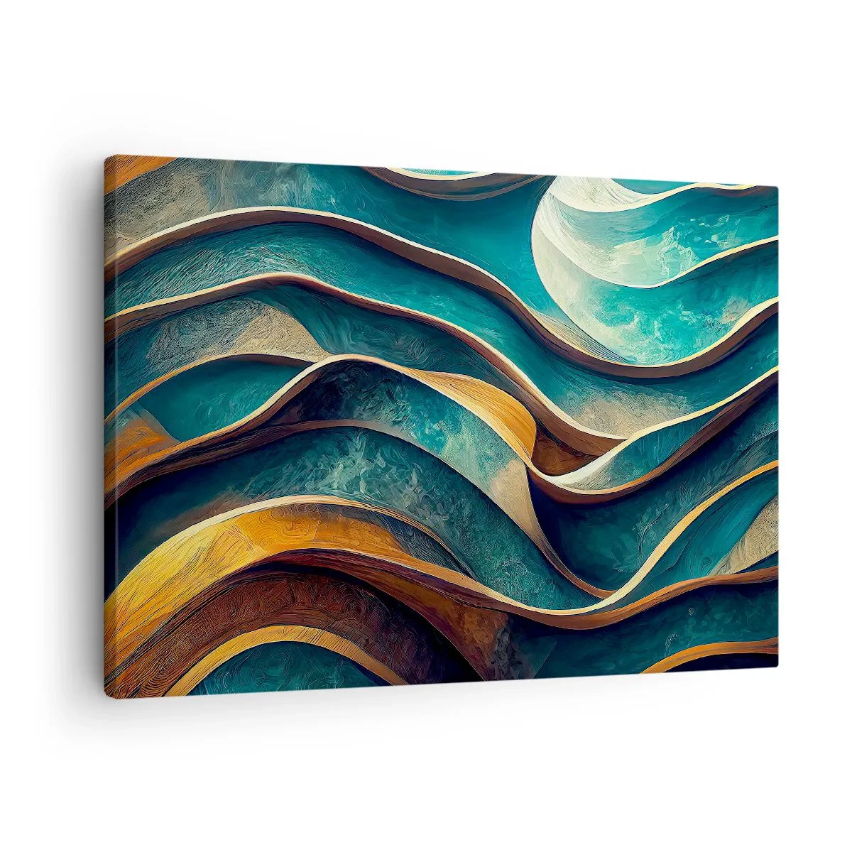 Obraz na plátne - Abstraktné vlny v odtieňoch tyrkysovej a zlatej - 70x50cm - Meandre modrej - Moderná nástenná dekorácia do obývacej izby a spálne ARTTOR