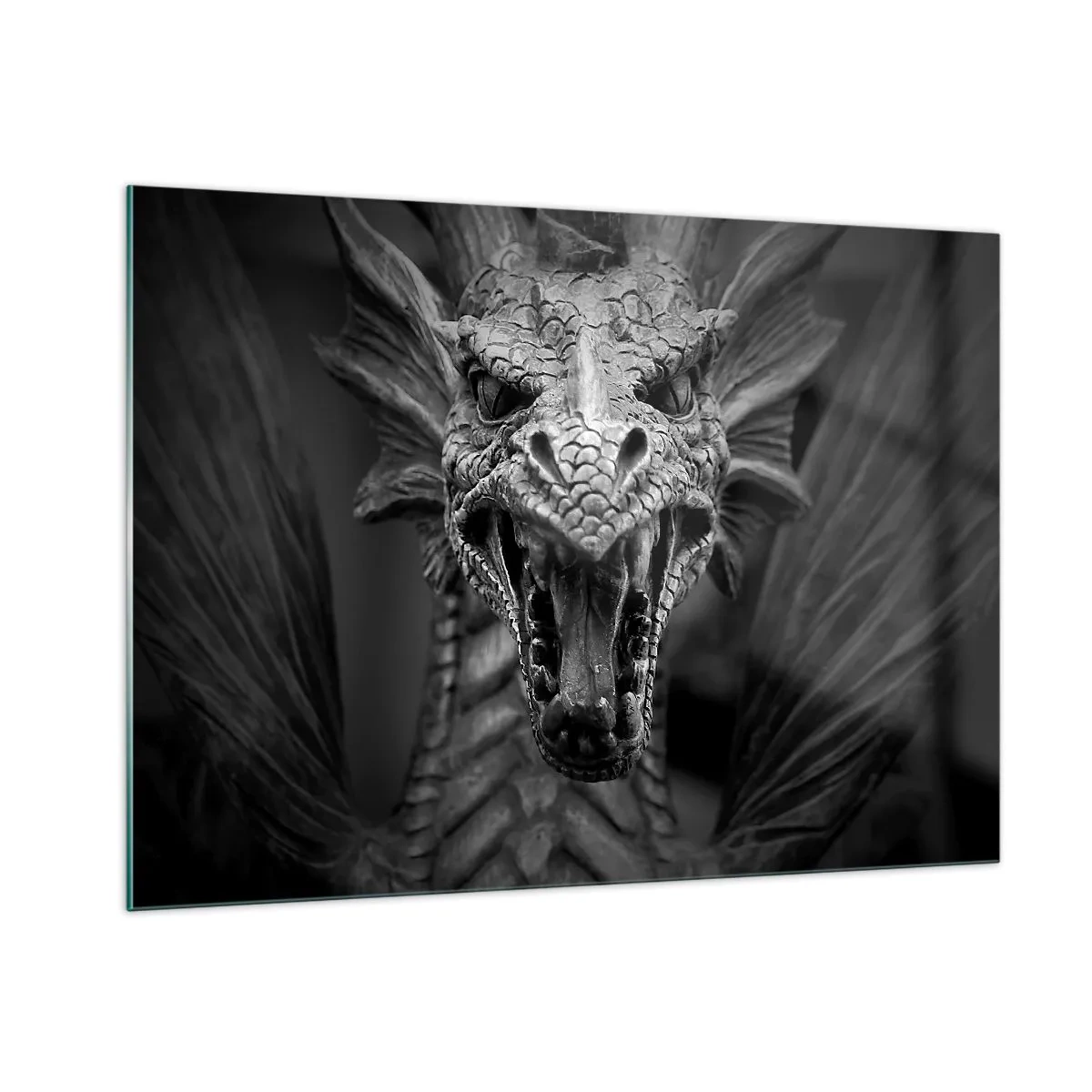 Obraz na skle - Rozprávkový drak v šedi - 100x70 cm