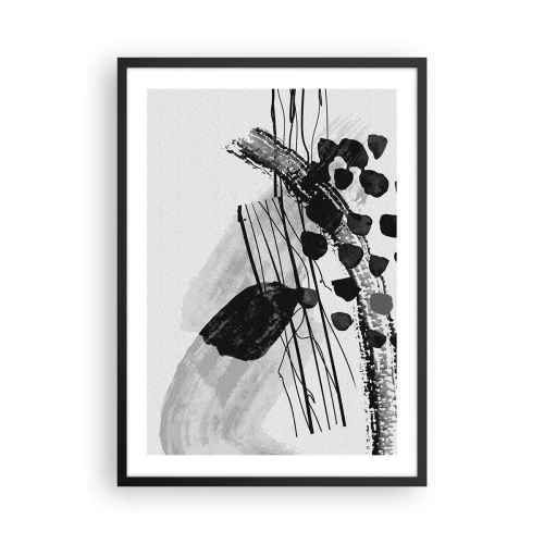 Plagát v čiernom ráme - Moderná abstrakcia v čiernej a bielej farbe s dynamickými líniami - 50x70cm - Čiernobiela organická abstrakcia - Moderná nástenná dekorácia do obývacej izby a spálne ARTTOR