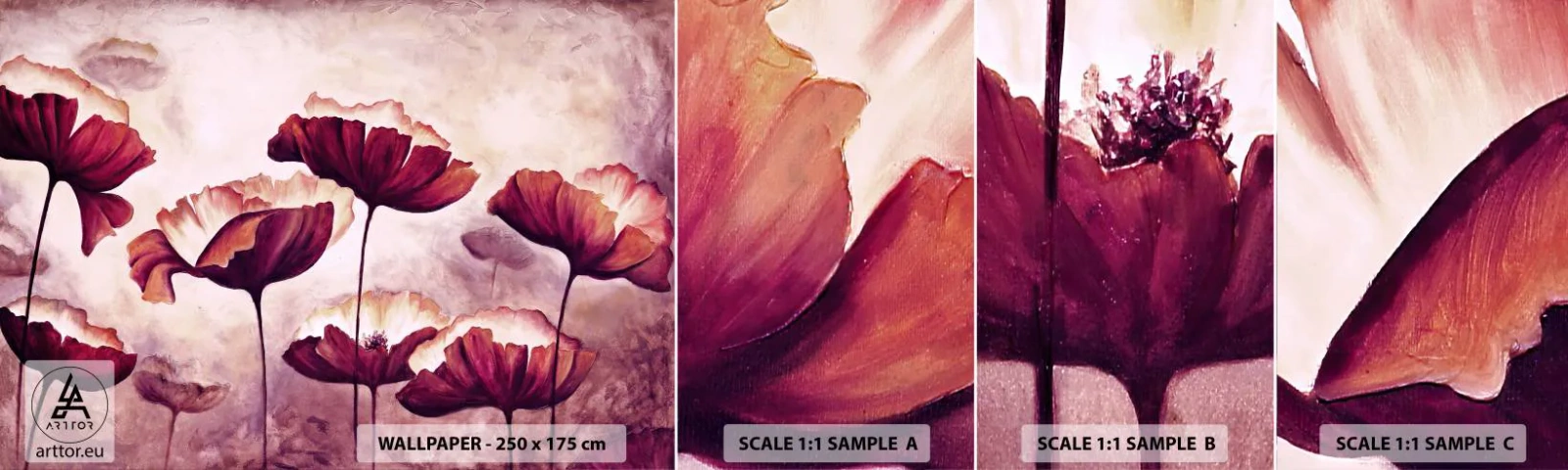 Vzorka samolepiacej fototapety Deluxe Sticker - Červený a biely plátok - Abstrakcia, Kvety, Kus - 100x30 cm