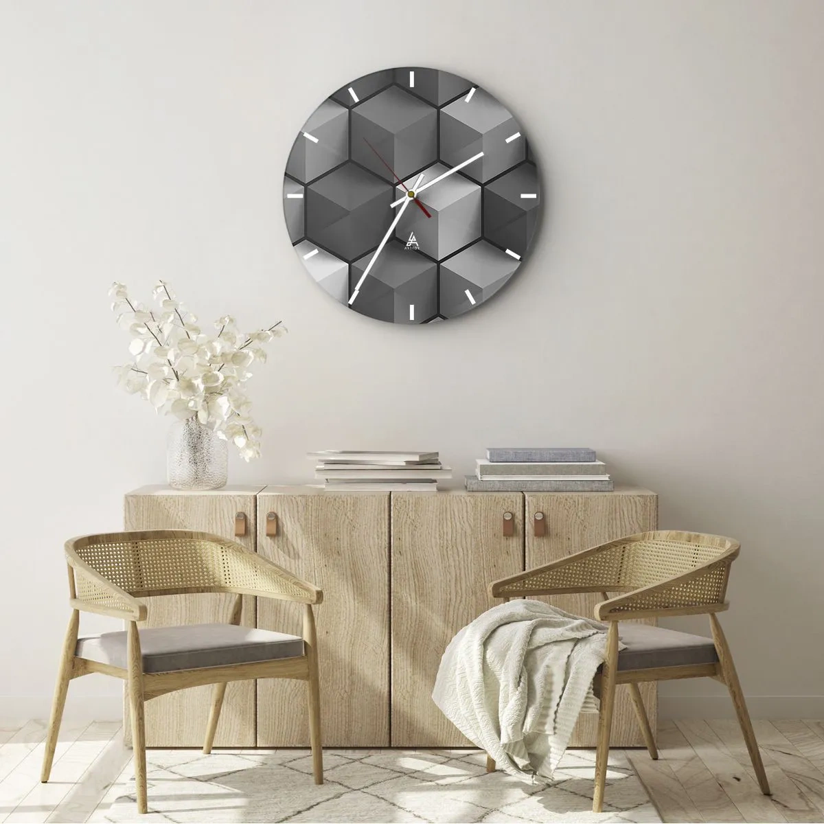 Nástenné hodiny - 3D kubické útvary v geometrickom usporiadaní - 30x30cm - Kubistické puzzle - Moderná nástenná dekorácia do obývacej izby, kuchyne a spálne ARTTOR