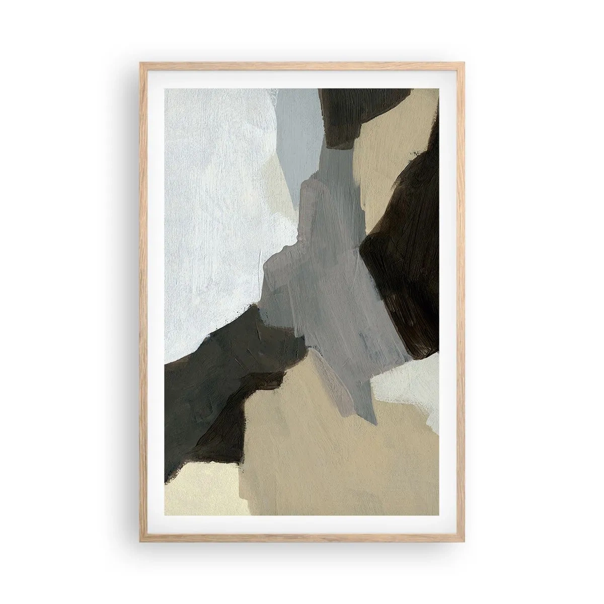 Plagát v ráme zo svetlého duba - Abstrakcia: križovatka šedej - 61x91 cm
