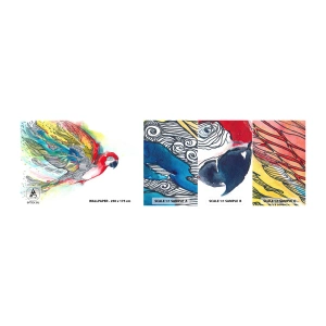 Vzorka samolepiacej fototapety Deluxe Sticker - Ži farebne - Vták, Papagáj, Farebné perie - 100x30 cm