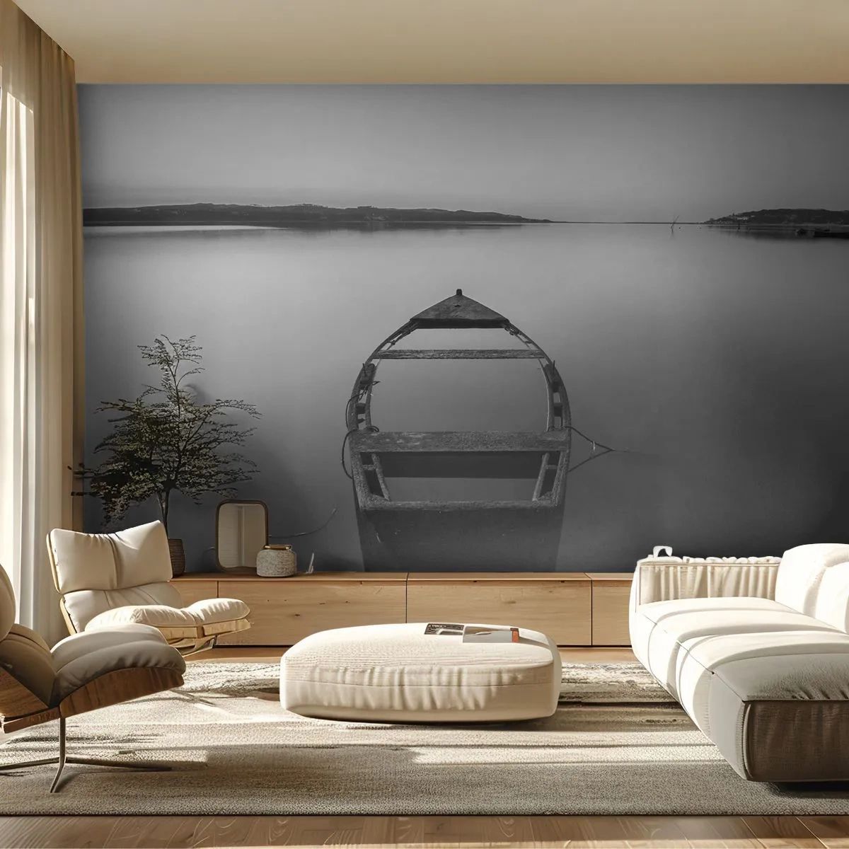 Fototapeta Standard Eco - Túžba a melanchólia - Krajina, Jazero, čln - 200x140 cm