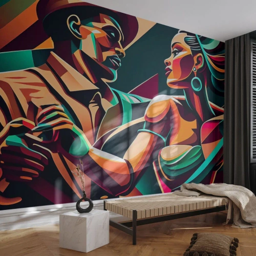 Fototapeta Premium Canvas - V rytme srdca - kubizmus, Pár, Tancujte - 200x140 cm