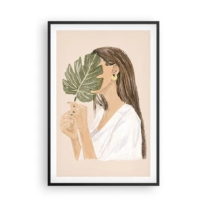 Plagát v čiernom ráme - Tajomný portrét s vejárom - 61x91 cm