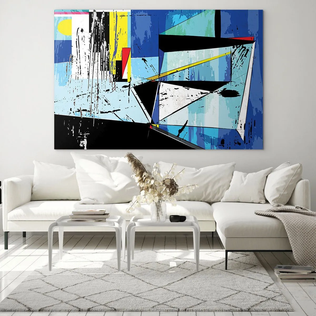 Obraz na skle - Abstraktná geometrická kompozícia v odtieňoch modrej - 70x50cm - Pozerať sa na svet z uhla… - Moderná nástenná dekorácia do obývacej izby a spálne ARTTOR