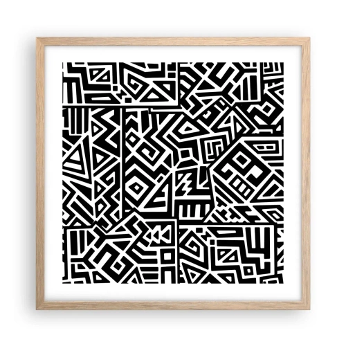 Plagát v ráme zo svetlého duba - Predkolumbovská kompozícia - 50x50 cm