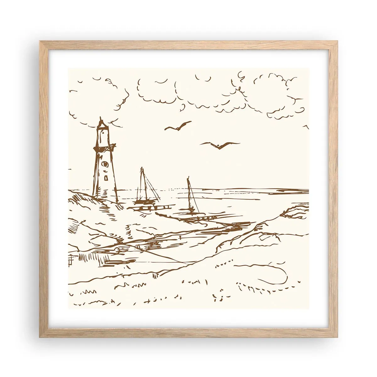 Plagát v ráme zo svetlého duba - Náčrt letných spomienok - 50x50 cm