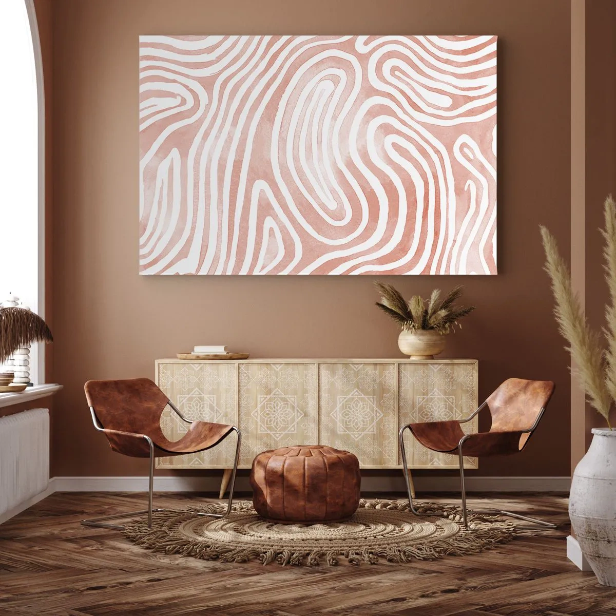 Obraz na plátne - Abstraktný vzor v odtieňoch ružovej a bielej - 70x50cm - V koralovom labyrinte - Moderná nástenná dekorácia do obývacej izby a spálne ARTTOR