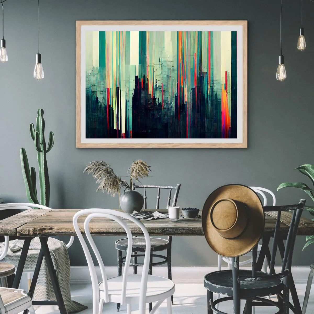 Plagát v ráme zo svetlého duba - Futuristické mesto - 100x70 cm