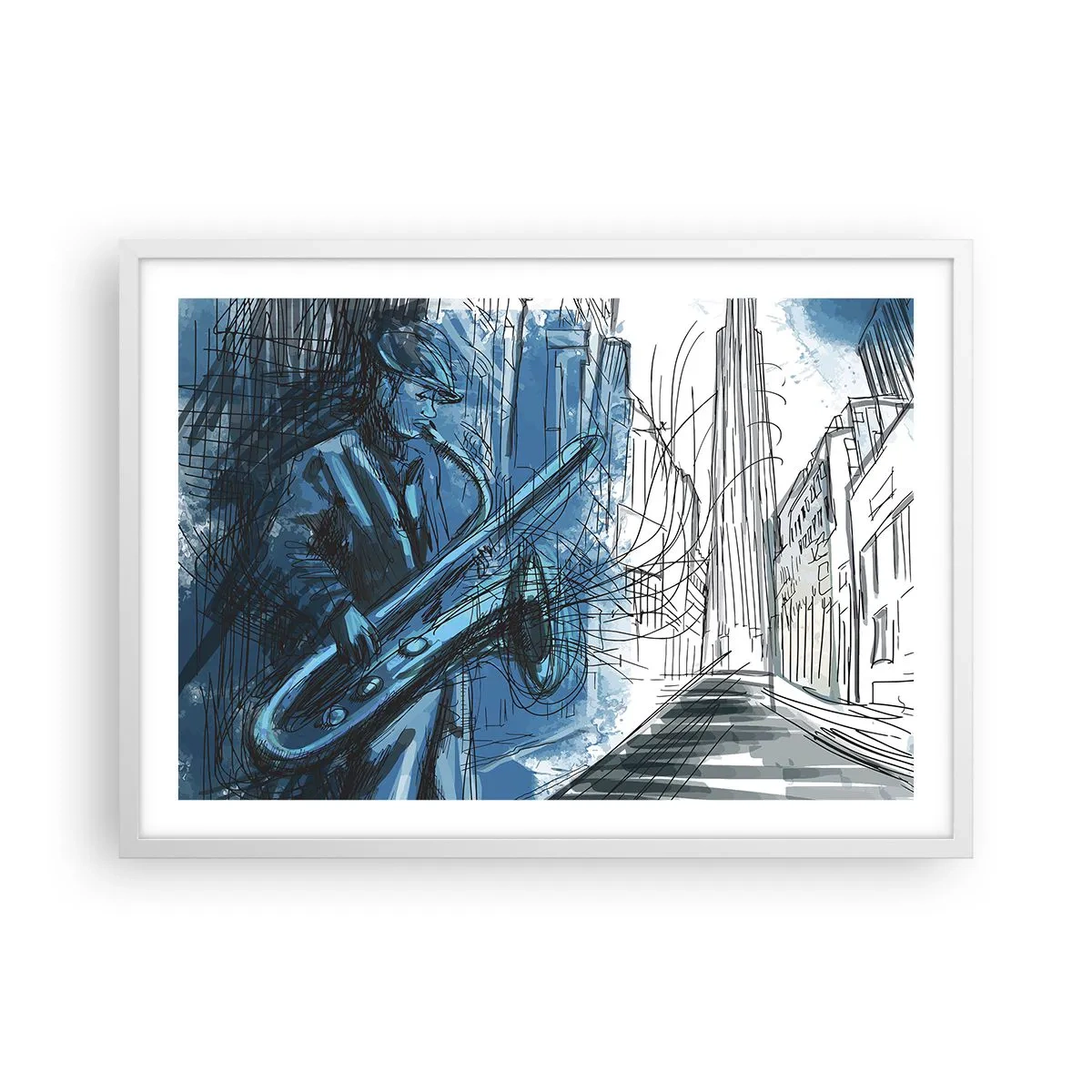 Plagát v bielom ráme - Mestská rapsódia - 70x50 cm