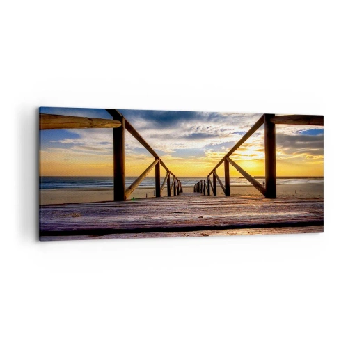 Obraz na plátne - Priamo na tichú pláž pri západe slnka - 100x40 cm