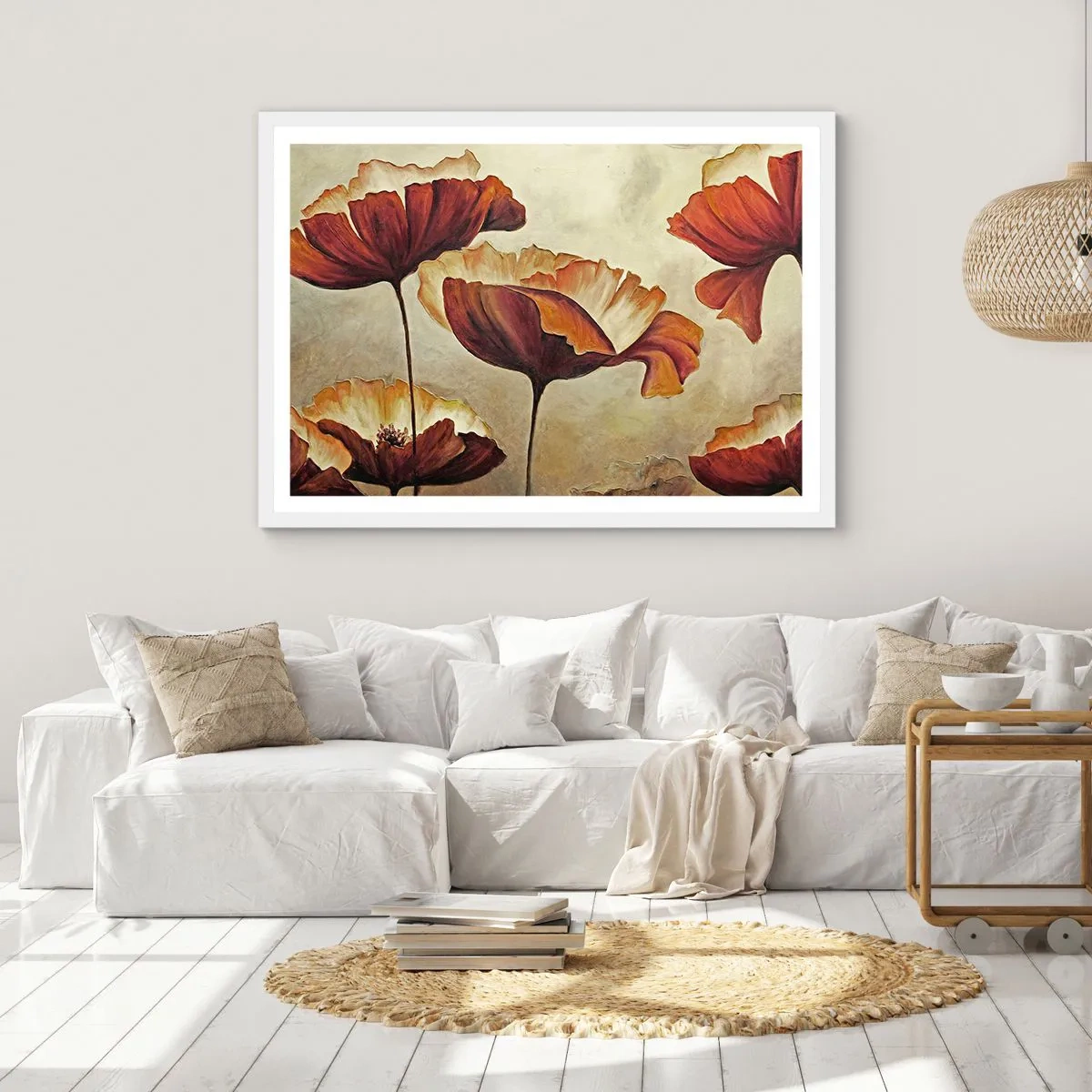 Plagát v bielom ráme - Lán lúky - 70x50 cm