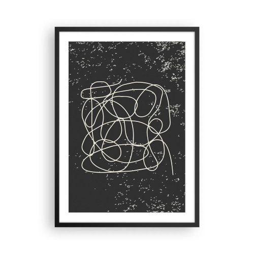 Plagát v čiernom ráme - Chaotické čiary na čiernom pozadí s bielymi bodkami - 50x70cm - Túlanie myslí - Moderná nástenná dekorácia do obývacej izby a spálne ARTTOR