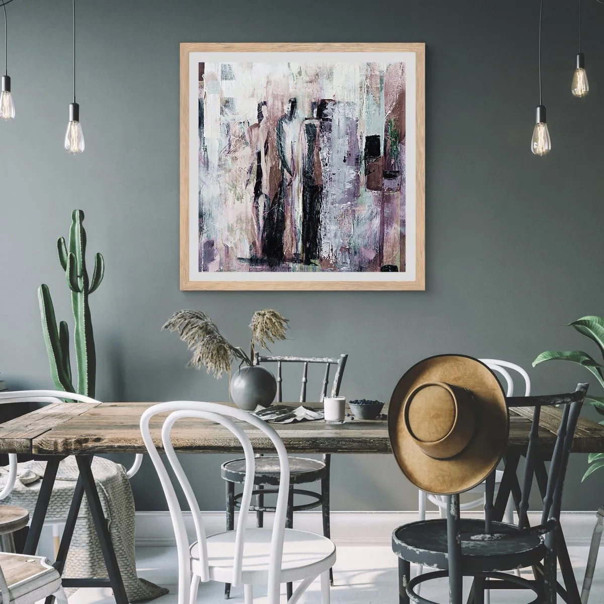 Plagát v ráme zo svetlého duba - Tajomná trojica - 60x60 cm