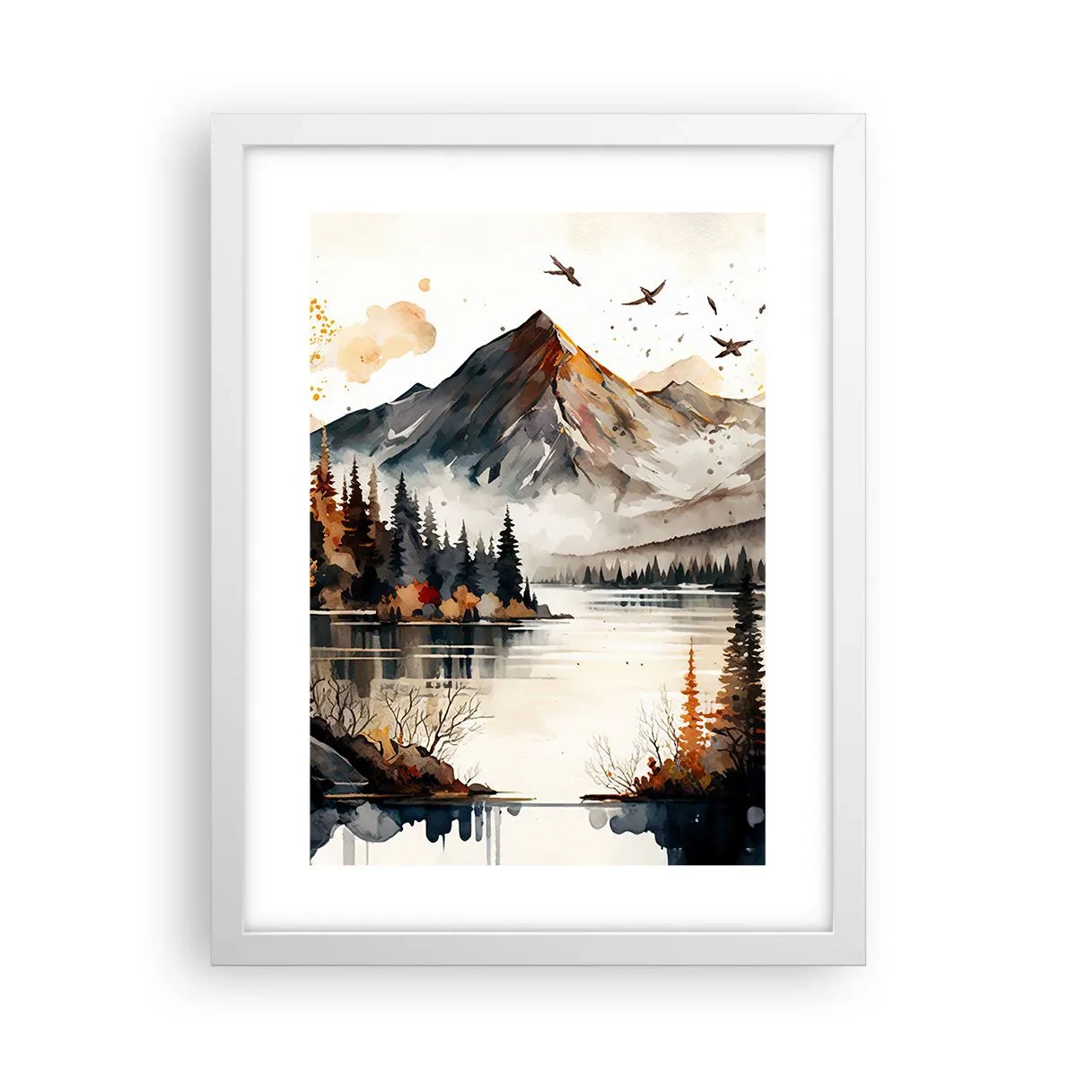Plagát v bielom ráme - Zlatá jeseň na horách - 30x40 cm