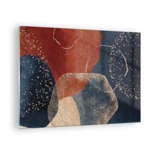 Obraz na skle - Abstraktné tvary v odtieňoch námorníckej modrej a medenej - 70x50cm - Ľahkosť bytia - Moderná nástenná dekorácia do obývacej izby a spálne ARTTOR