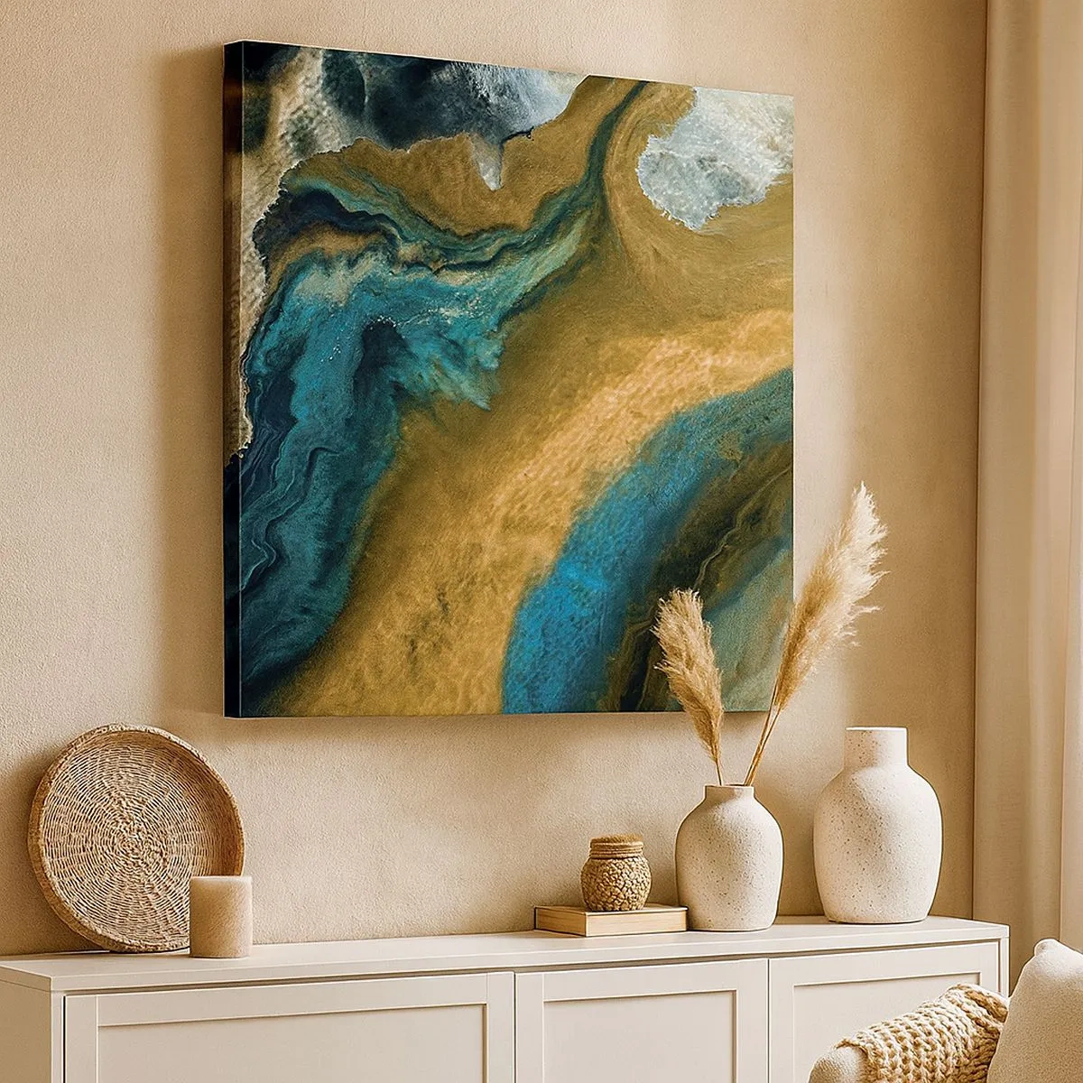 Obraz na plátne - Modrá – žltá – vzájomné vplyvy - 30x30 cm