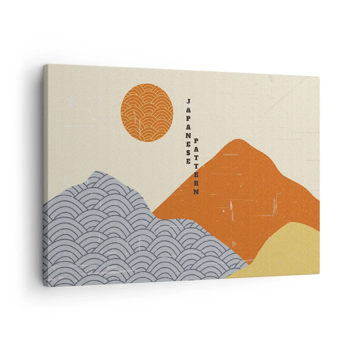 Obraz na plátne - Japonské vzory s horami, slnkom a minimalistickým štýlom - 70x50cm - V japonskom duchu - Moderná nástenná dekorácia do obývacej izby a spálne ARTTOR