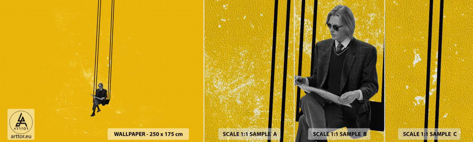 Vzorka fototapety Premium Sand - Deň ako každý iný - Moderné umenie, Hojdačka, Muž - 100x30 cm