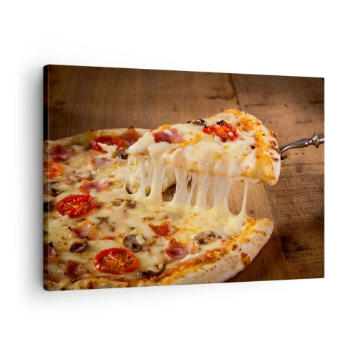 Obraz na plátne - Pizza s vláknitým syrom - 70x50cm - Veľdielo talianskeho umenia - Moderná nástenná dekorácia do obývacej izby a spálne ARTTOR